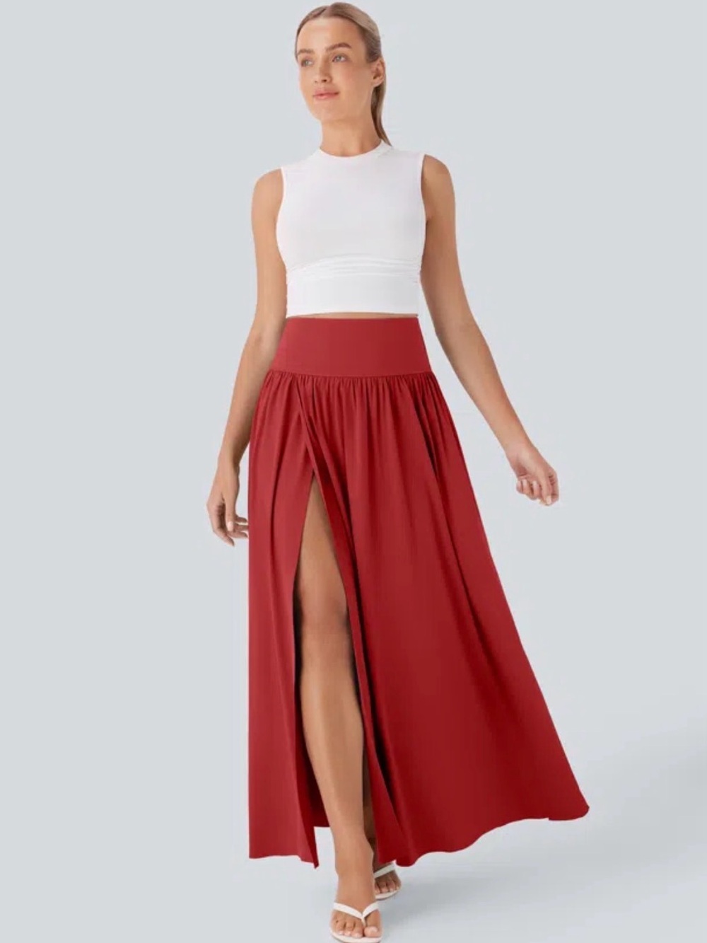 HALARA Crimson Red Maxi Skirt with Front Slit